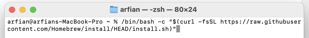 terminal window on homebrew installation